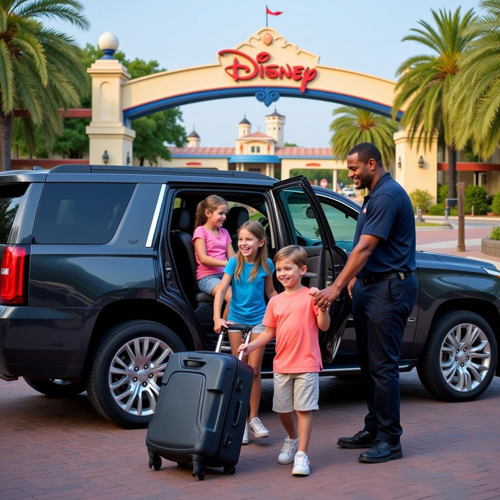 Family arriving at Disney World with car service