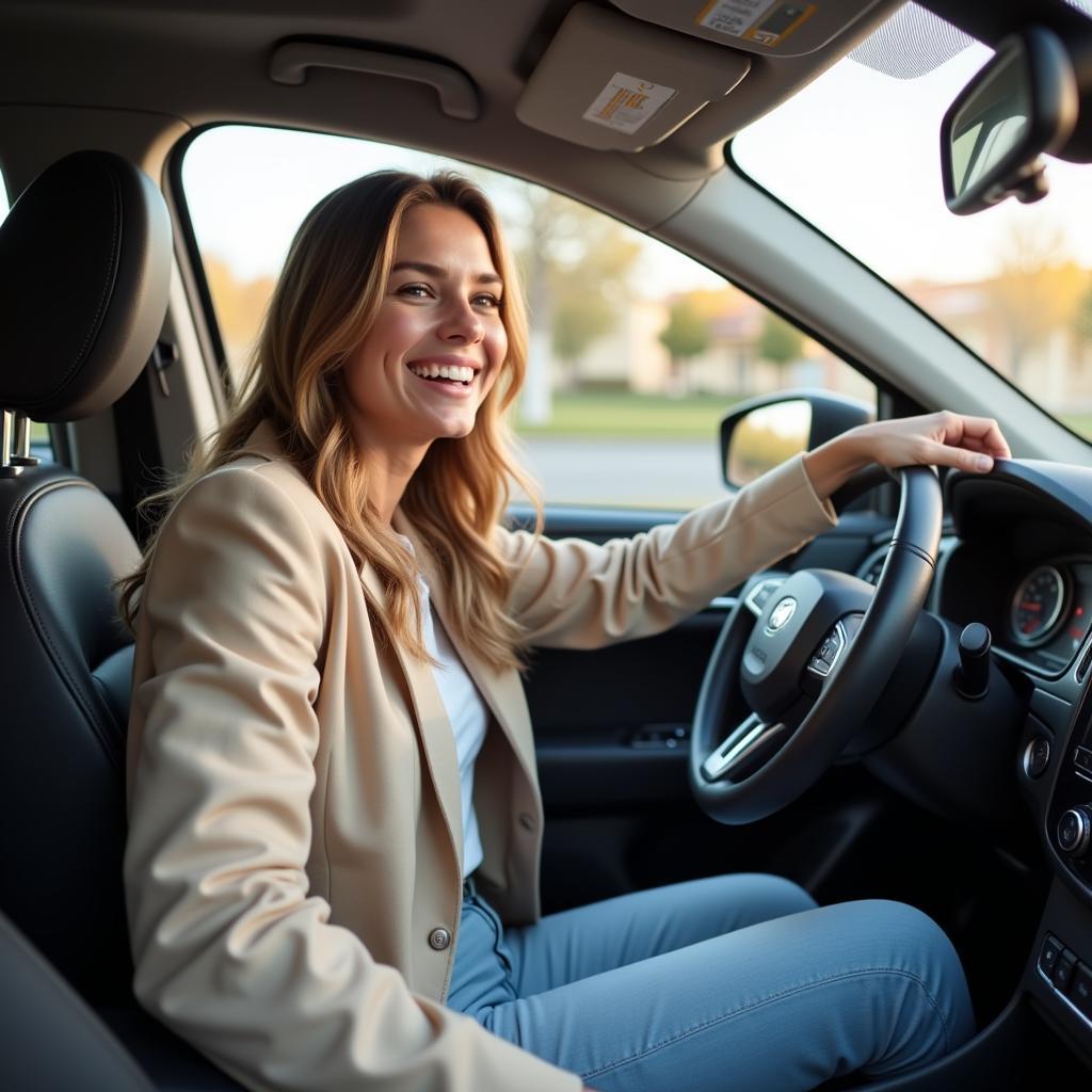 Happy Car Buyer Driving New Car