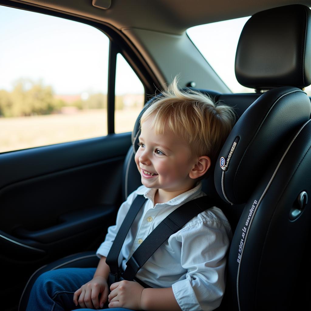 Happy Child Secured in Car Seat