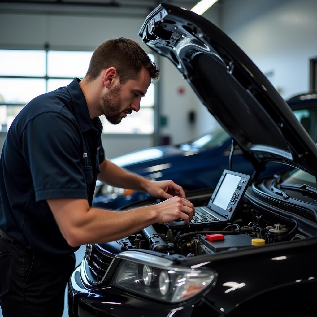 Honda Technician Using Diagnostic Tools