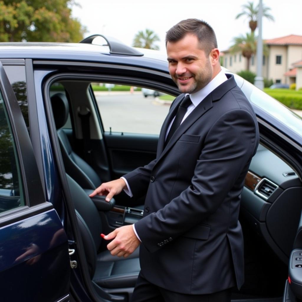 Huntington Beach Car Service - Professional Driver: A professional driver in a suit opens the car door for a client.