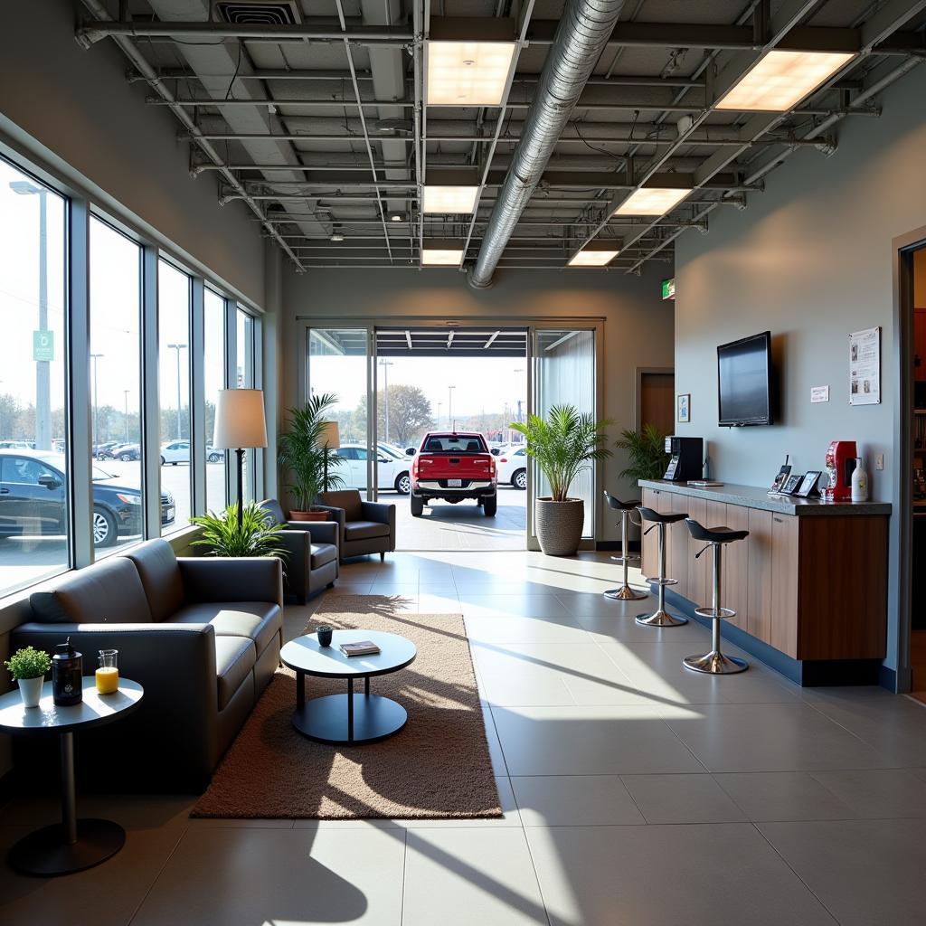 Comfortable and modern waiting area at a Hyundai service center.