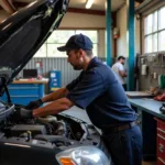 Mechanic working on a car in Kona