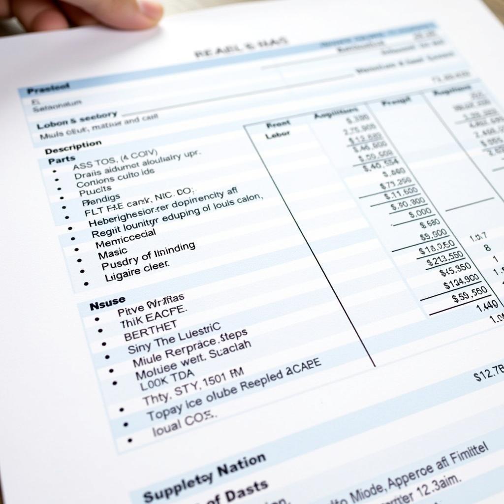 Detailed car repair estimate breakdown