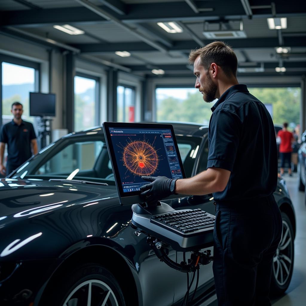 Advanced Diagnostic Equipment Being Used on a Luxury Car