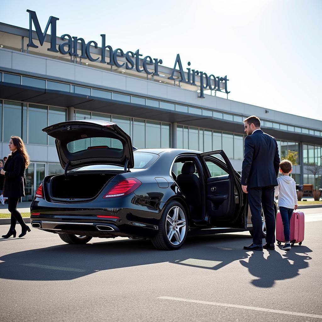 Car service picking up passengers at Manchester Airport