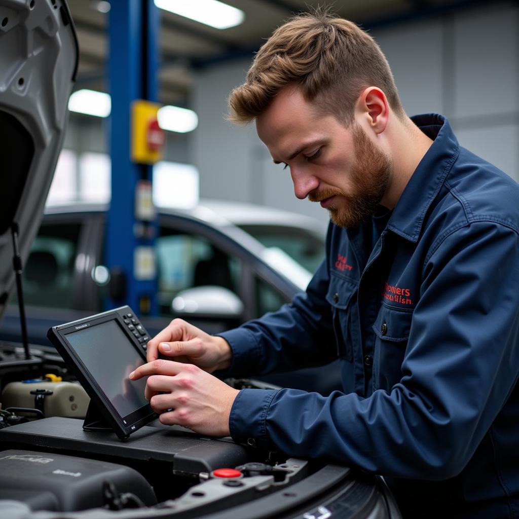 Mechanic Inspecting a Car in Ashford