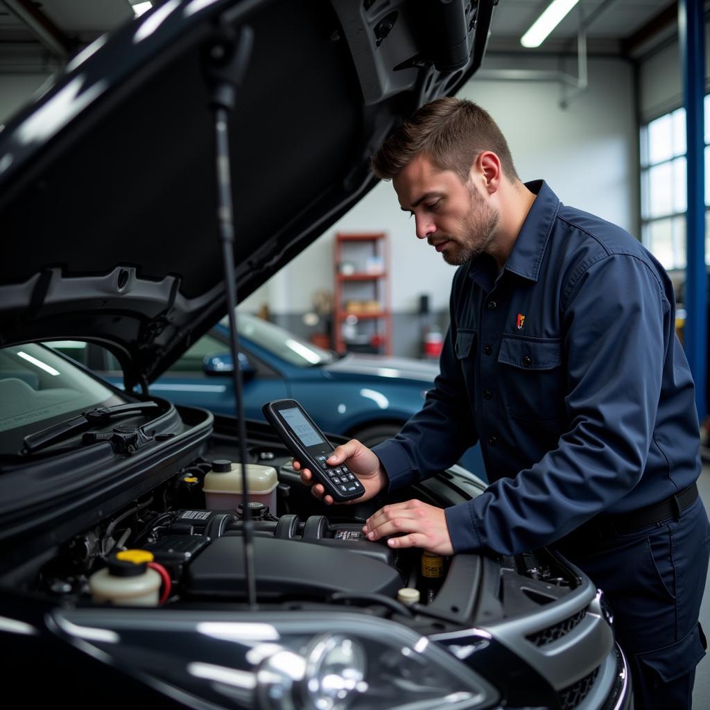 Mechanic Inspecting a Car Engine