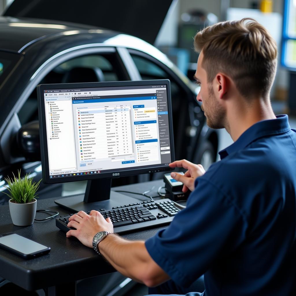 Mechanic Reviewing Car Service Records