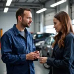 Mechanic Explaining Car Issue to Customer