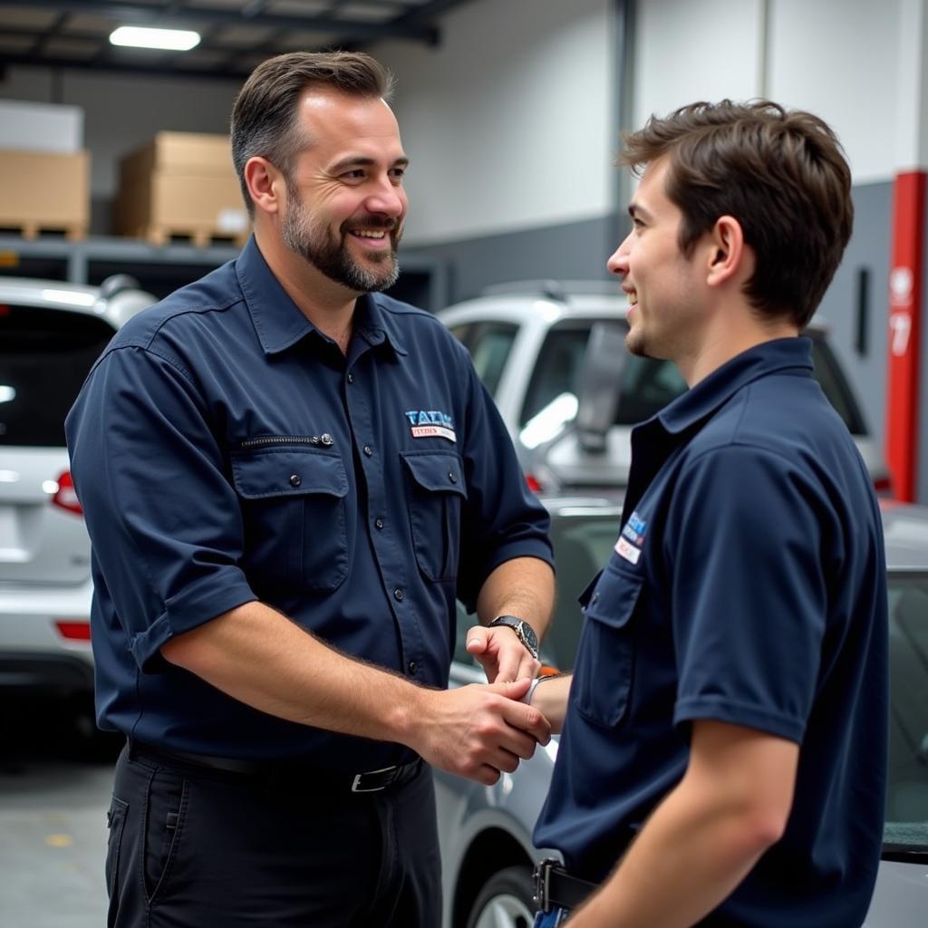 Mechanic Discussing Car Repair with Customer