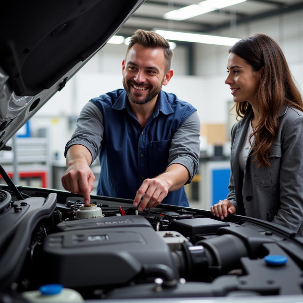 Mechanic Explaining Car Repair to Customer