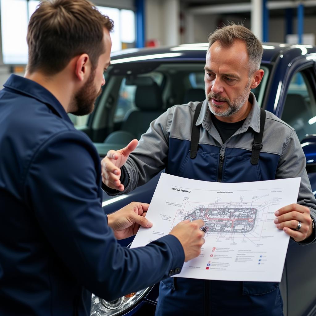 Mechanic Explaining Car Service to Customer