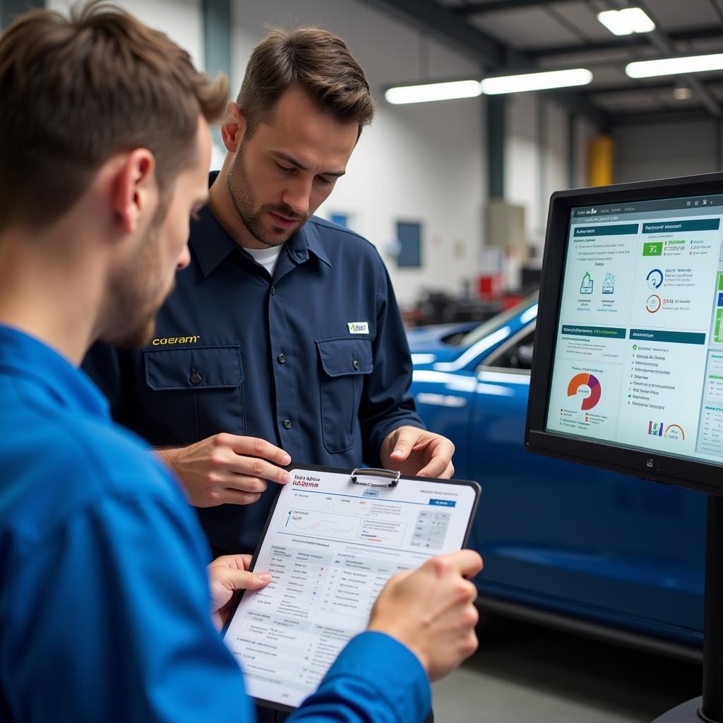 Mechanic Explaining Smart Car Service Report