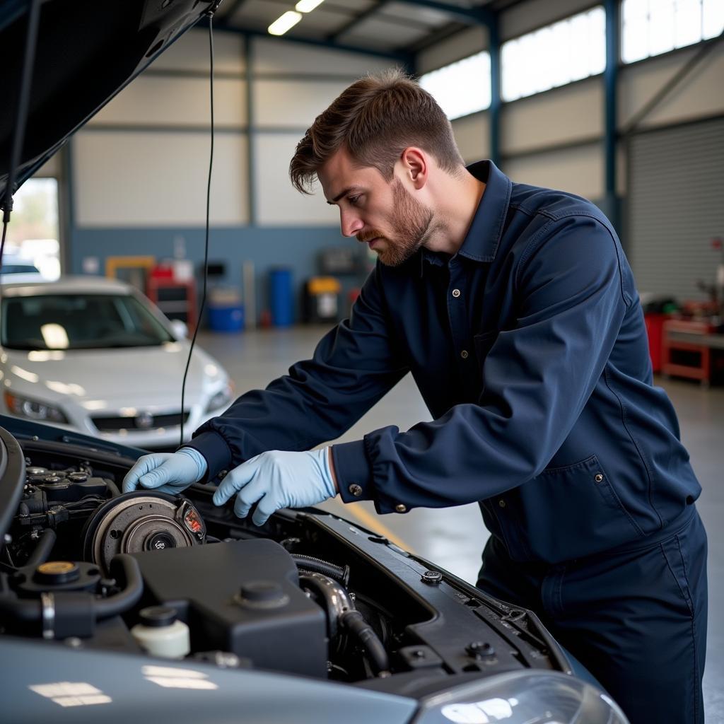 Mechanic Inspecting a Car