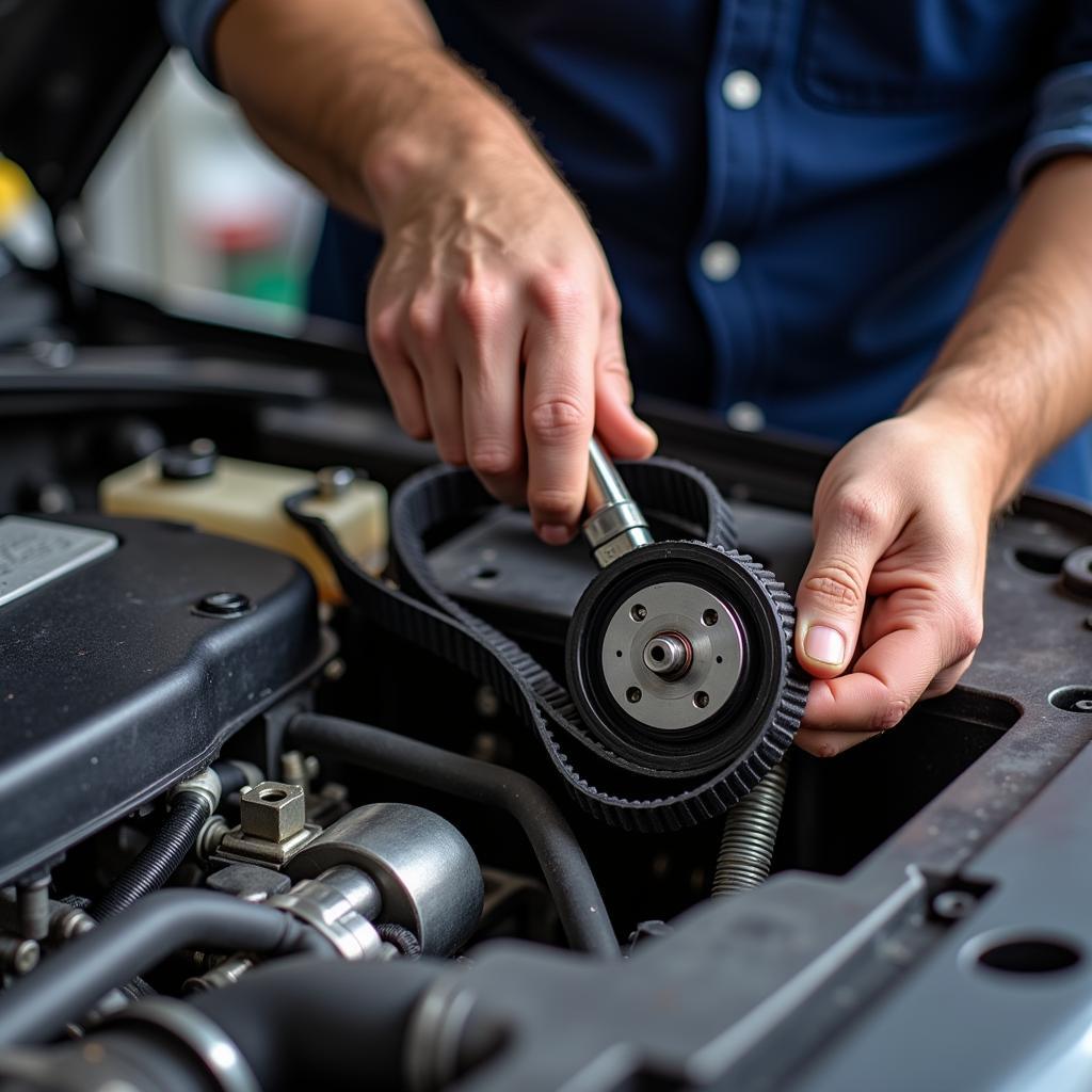 Mechanic Inspecting Timing Belt