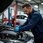 Mechanic Performing Car Inspection