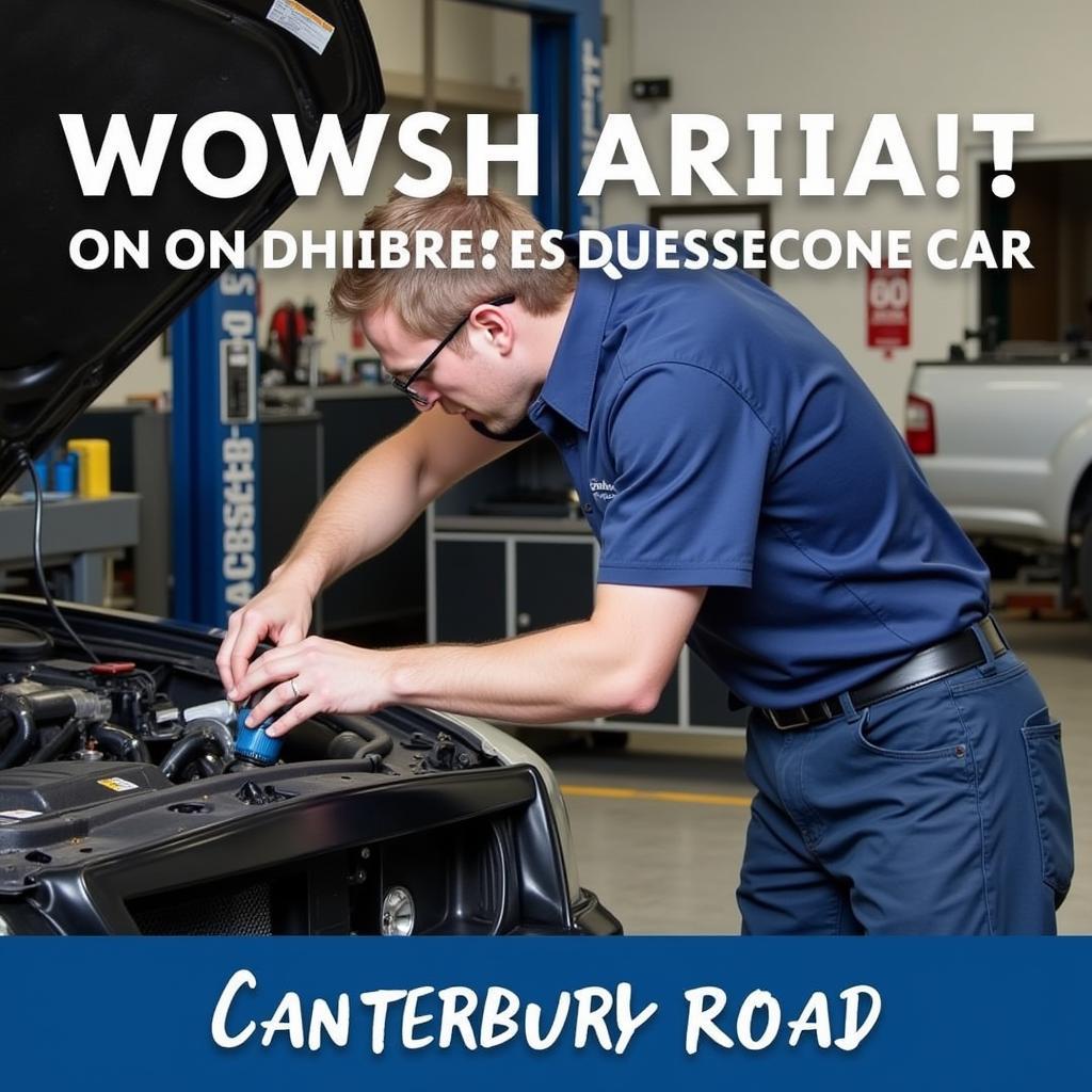 Mechanic performing a car service in a garage on Canterbury Road