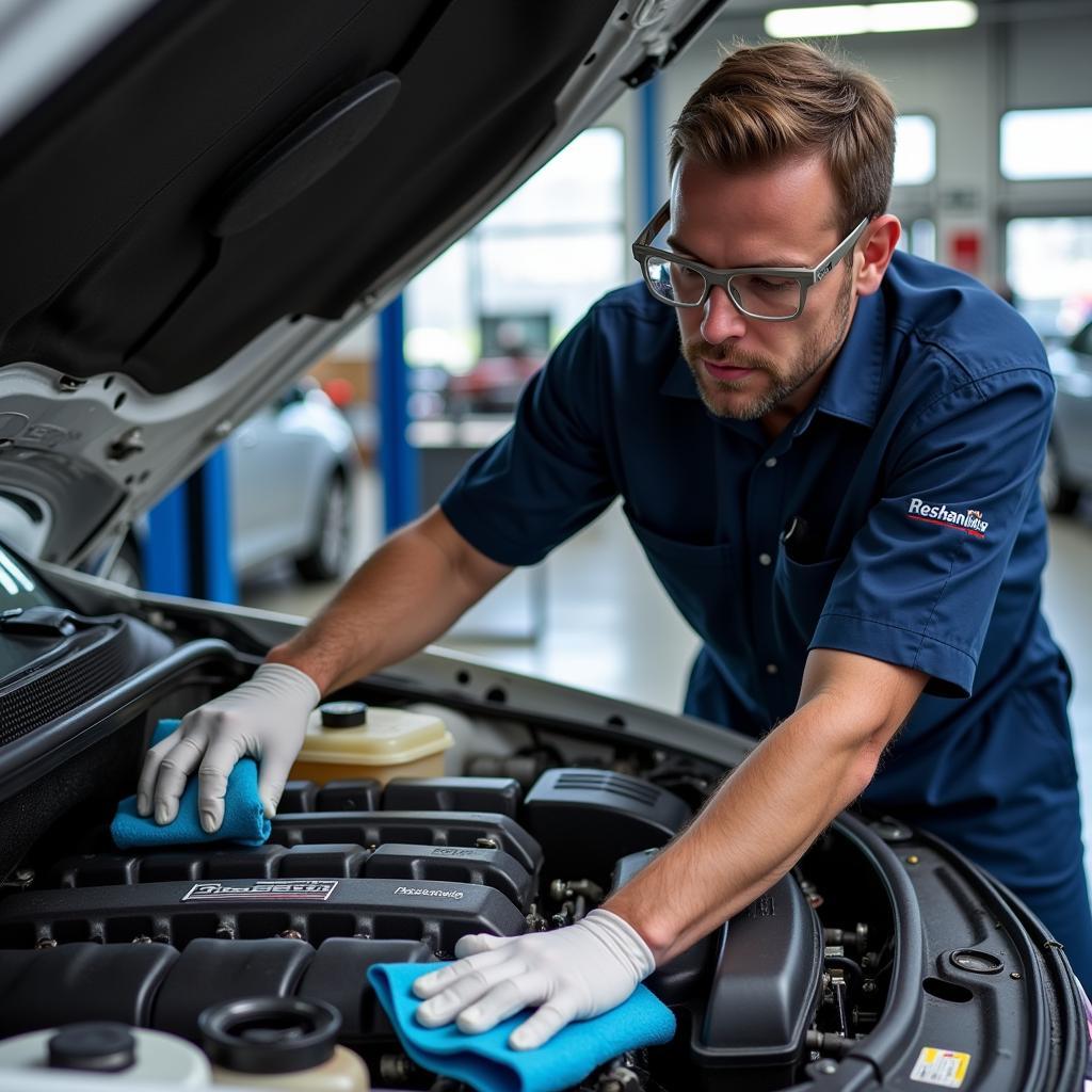 Mechanic Performing Engine Cleaning