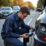 Mechanic Performing a Roadside Repair