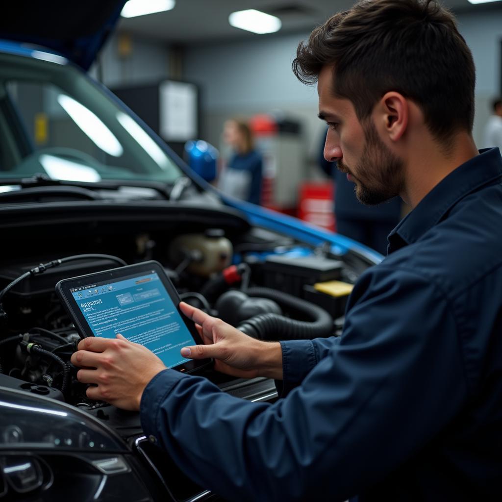 Mechanic Using Diagnostic Tools on a Car