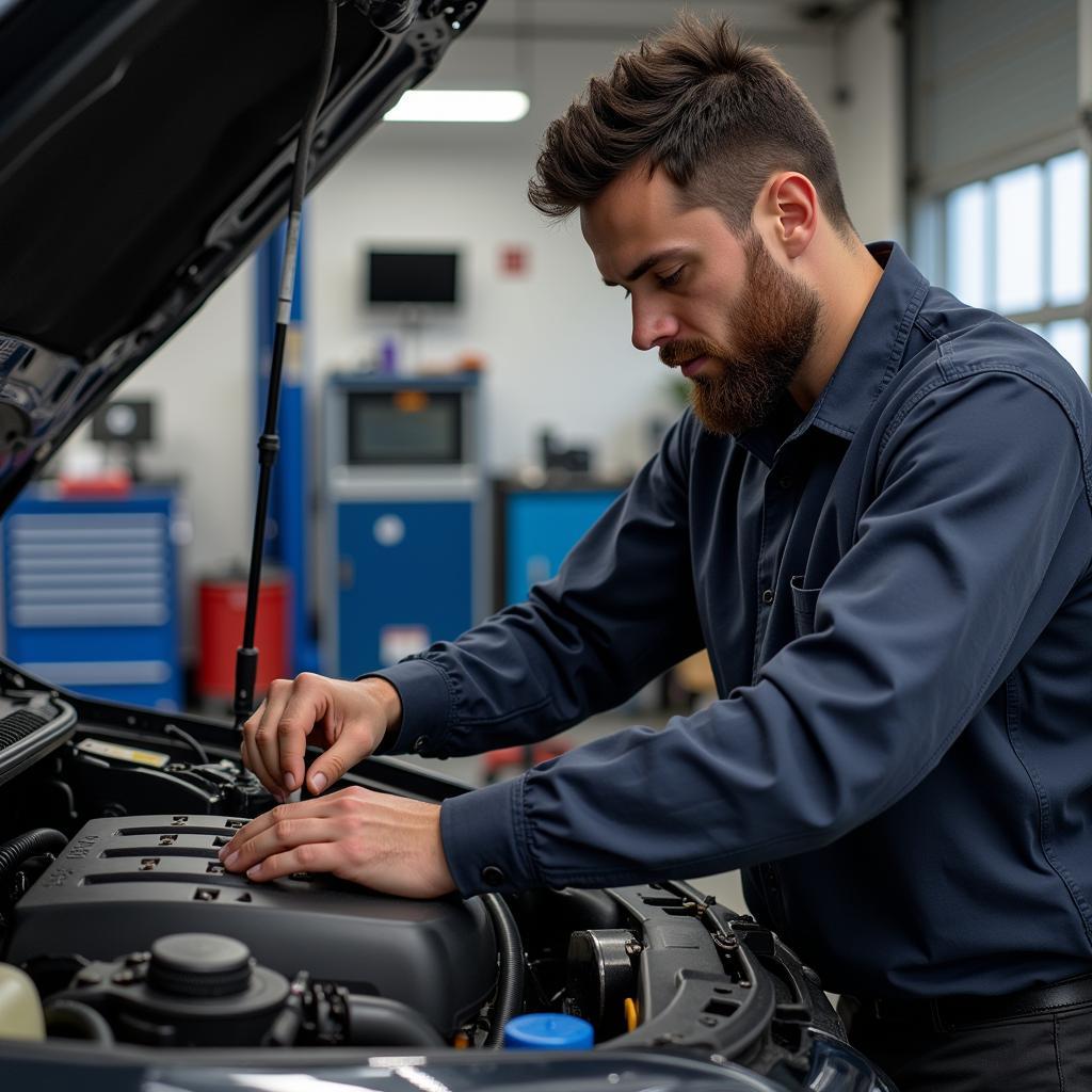 Mechanic Working on Car Engine