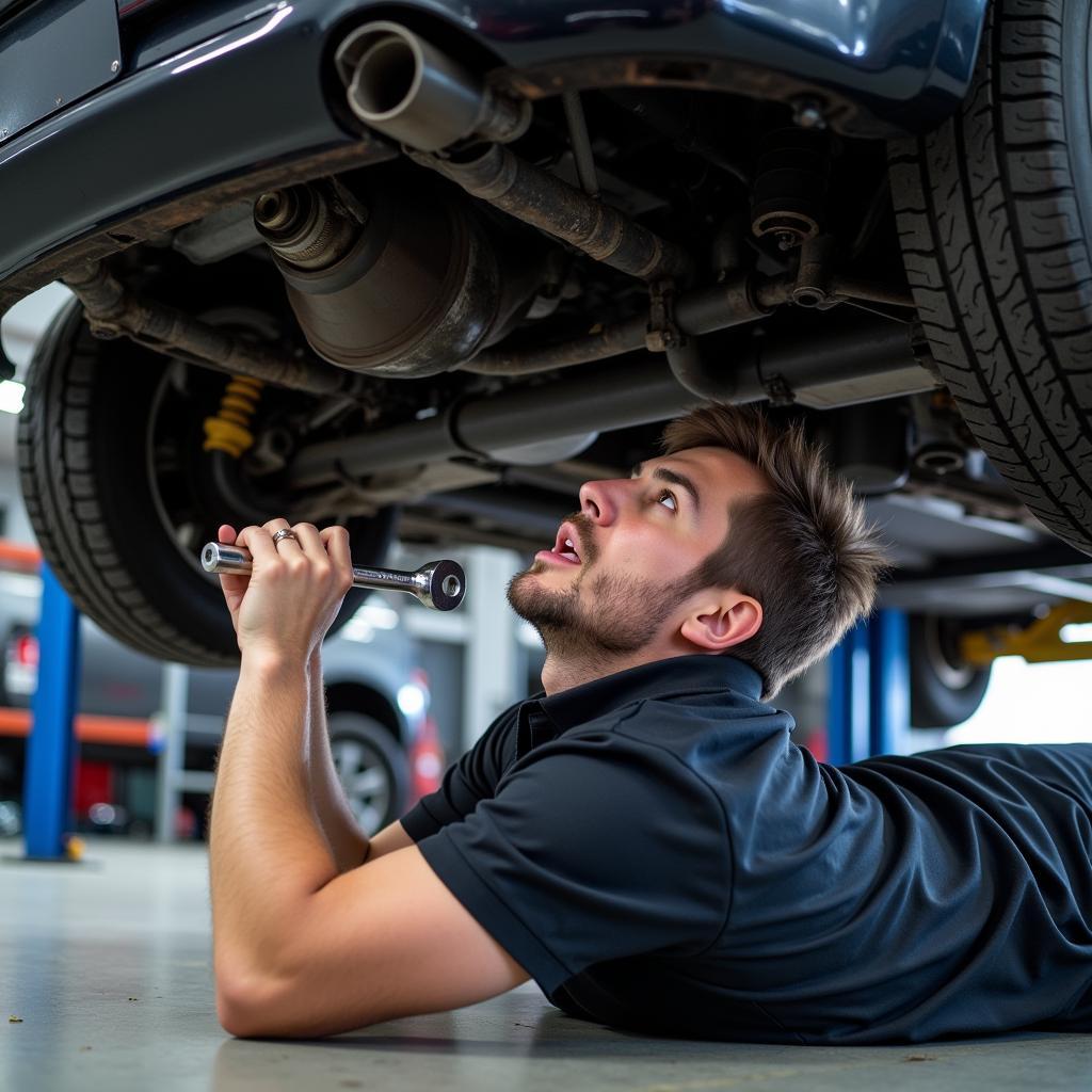 Mechanic Working Under a Car Near WD187GE