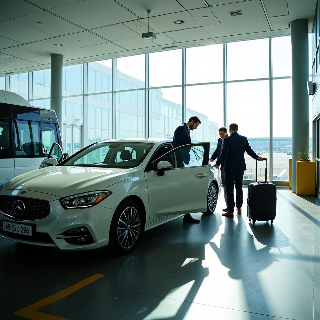 Car service dropping off passengers at Miami International Airport departure terminal