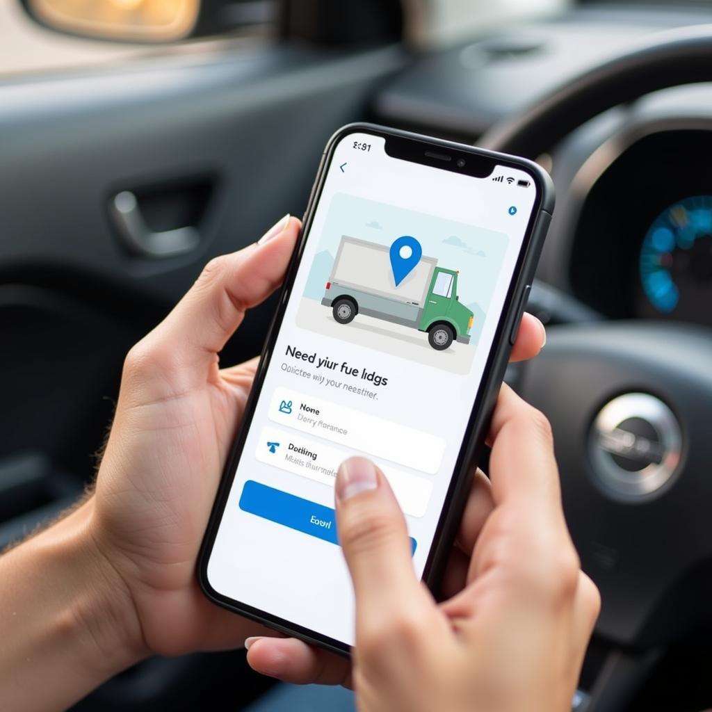 A person using a mobile app to order a car gas delivery service.