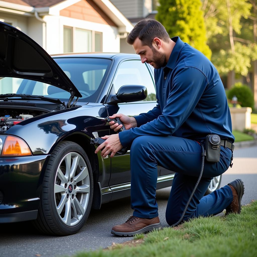 Mobile Car AC Repair Technician Working Onsite