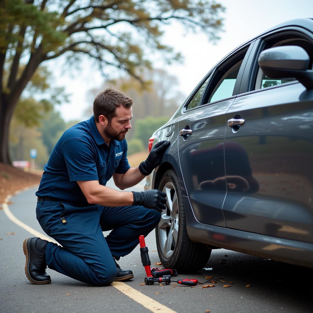 Mobile Mechanic Changing a Flat Tire