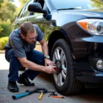 Mobile Mechanic Performing Brake Check