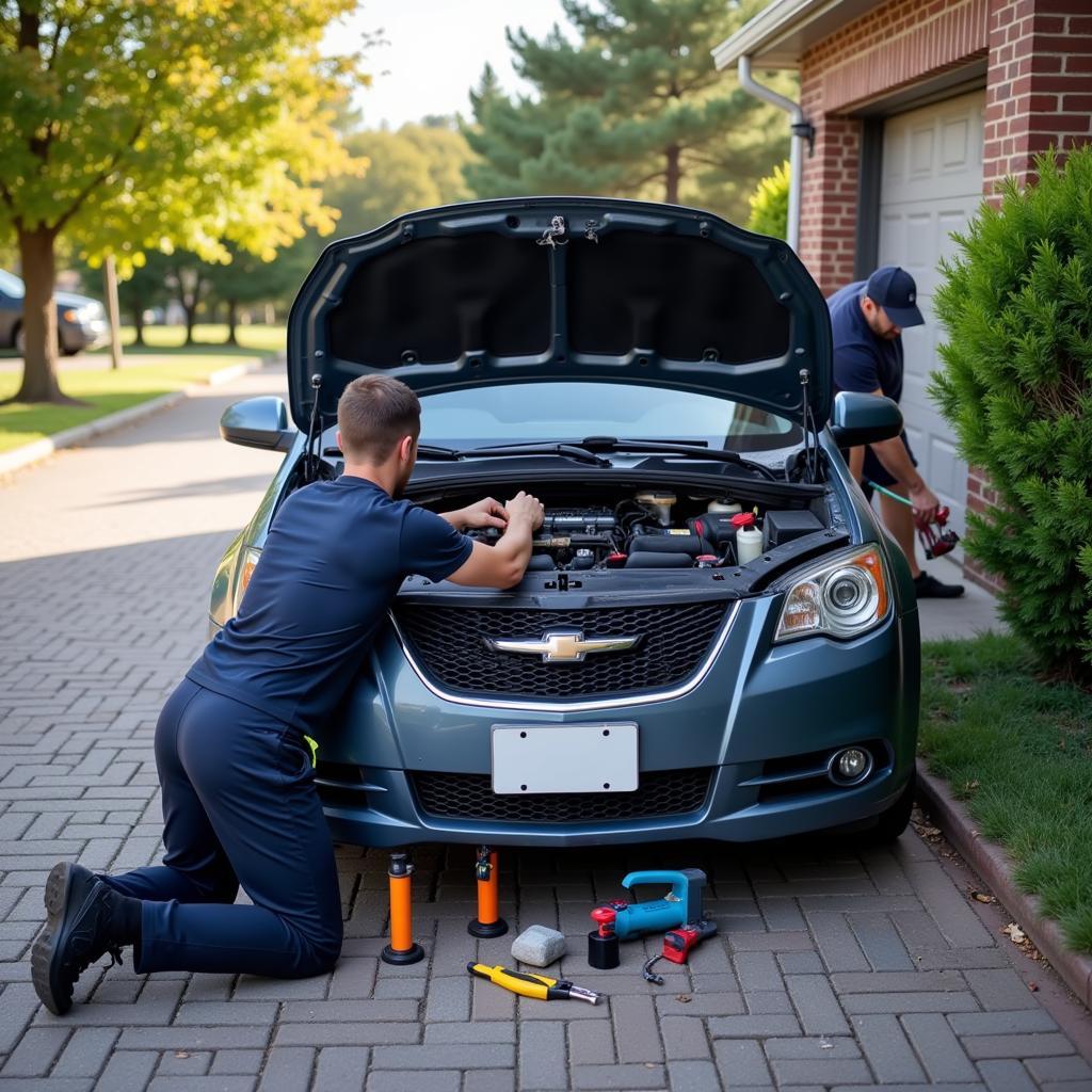 Mobile Mechanic Servicing a Car at Home