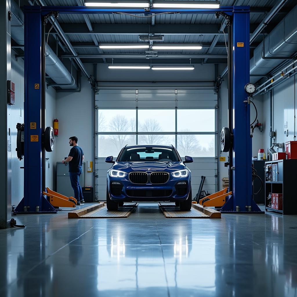 Modern Car Garage with Lifting Equipment