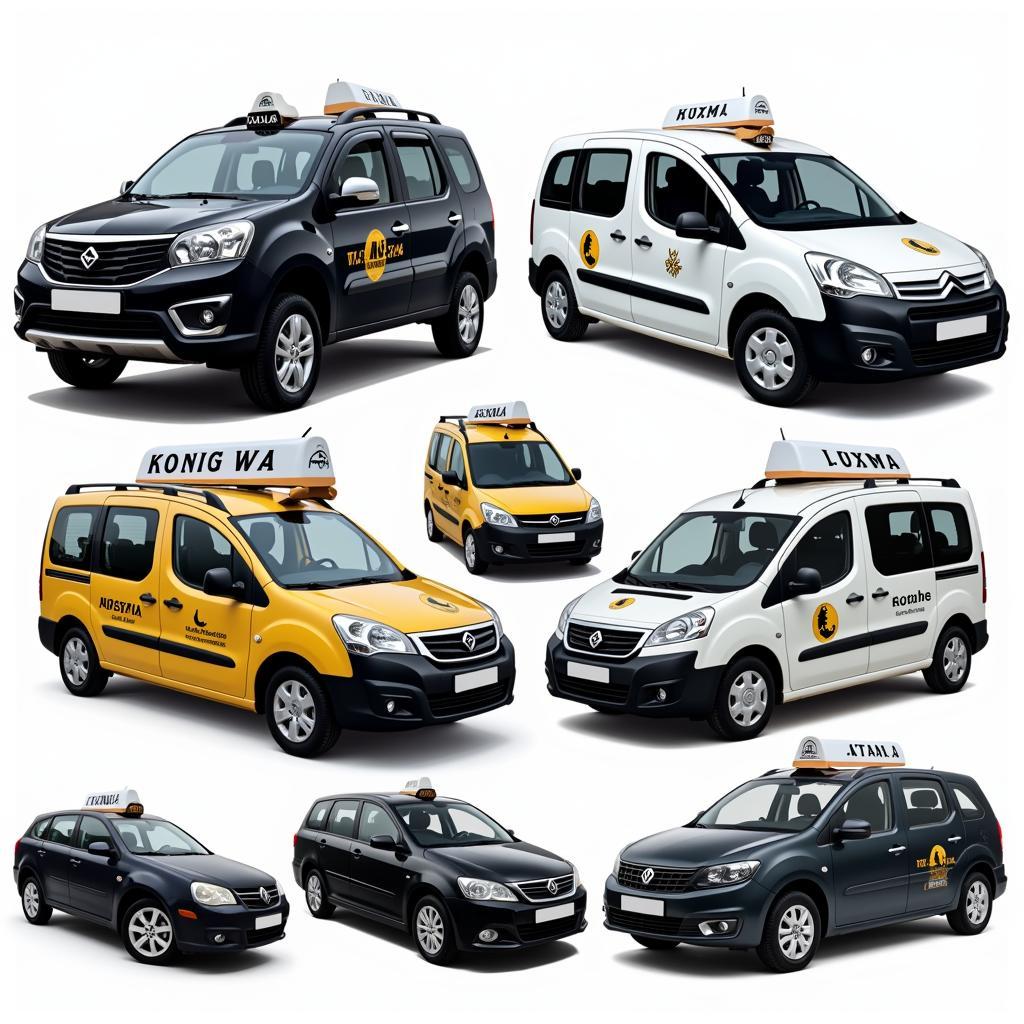 A diverse and modern taxi fleet catering to different passenger needs.