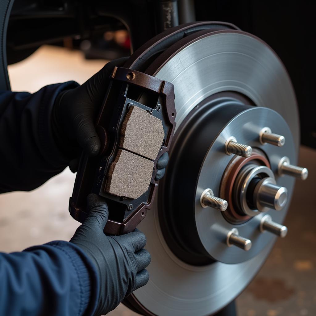 Newly installed brake pads and rotors