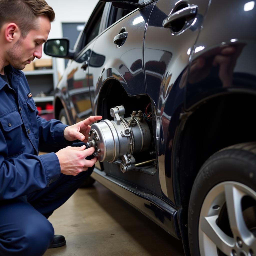 Inspecting a Car AC Compressor in Newcastle