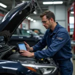 Mechanic Checking Engine in a Pinner Car Service