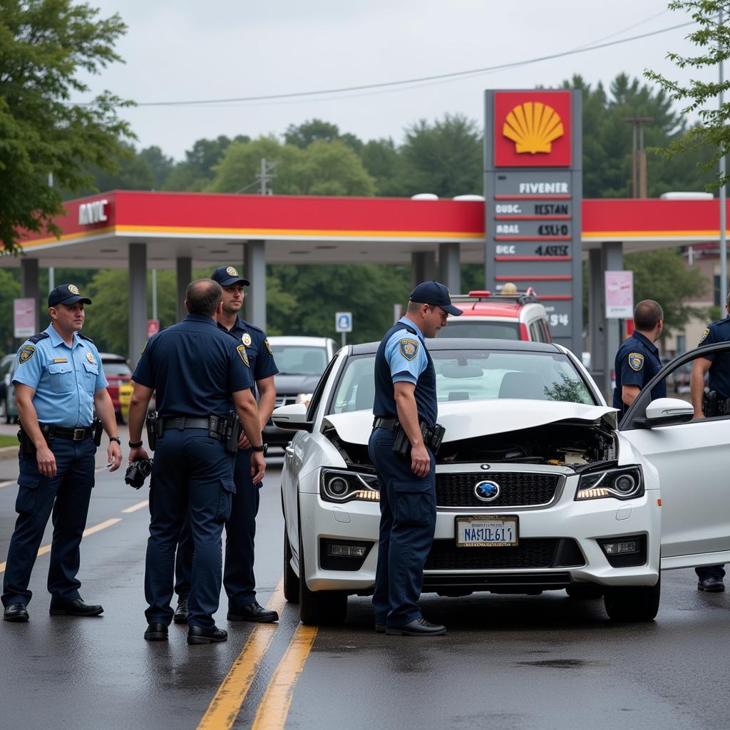 Police Investigating Service Station Crash