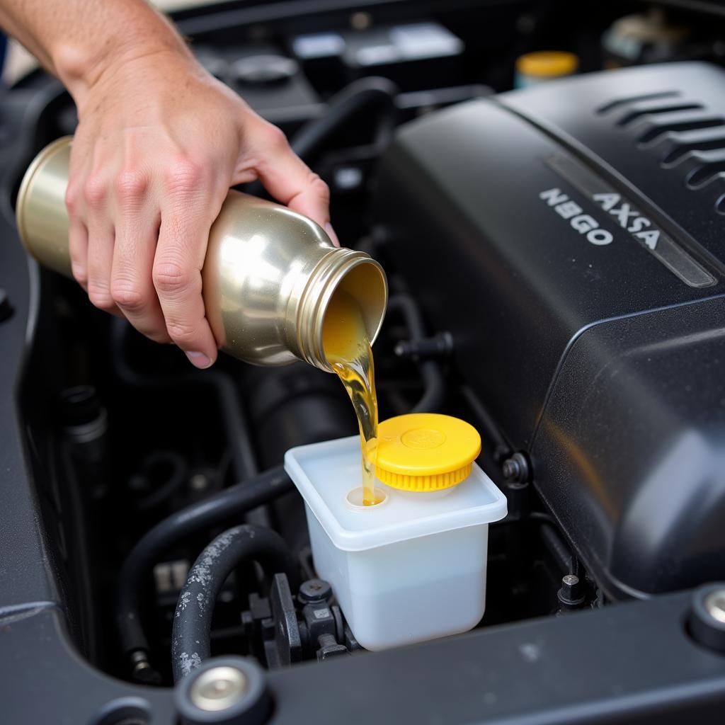 Pouring Coolant into Reservoir