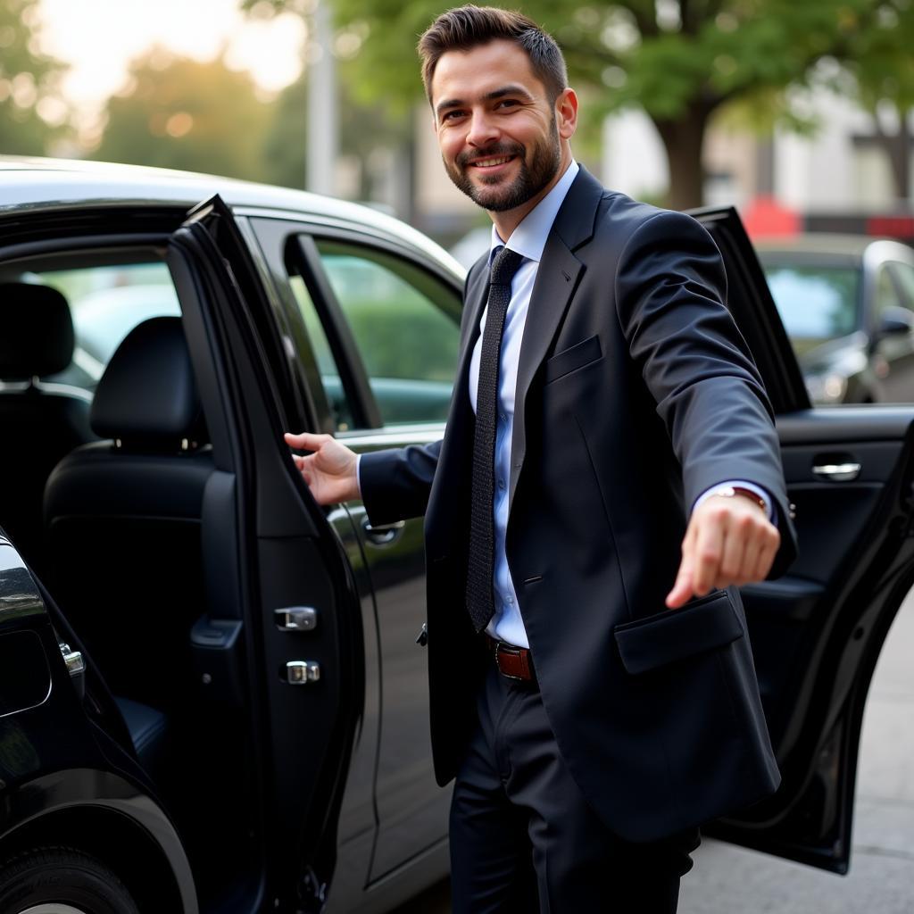 Professional Chauffeur Greeting Client