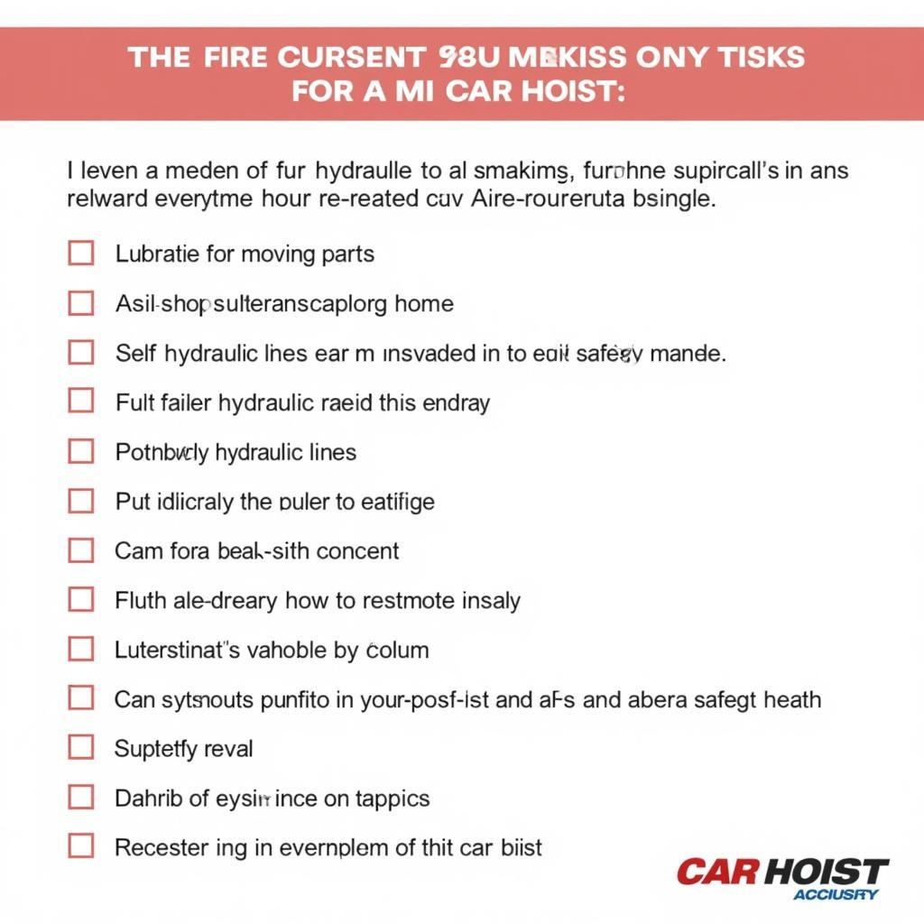 Regular Car Hoist Maintenance Checklist