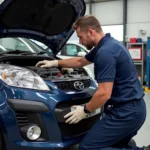 A car being serviced in Barnsley for preventative maintenance.