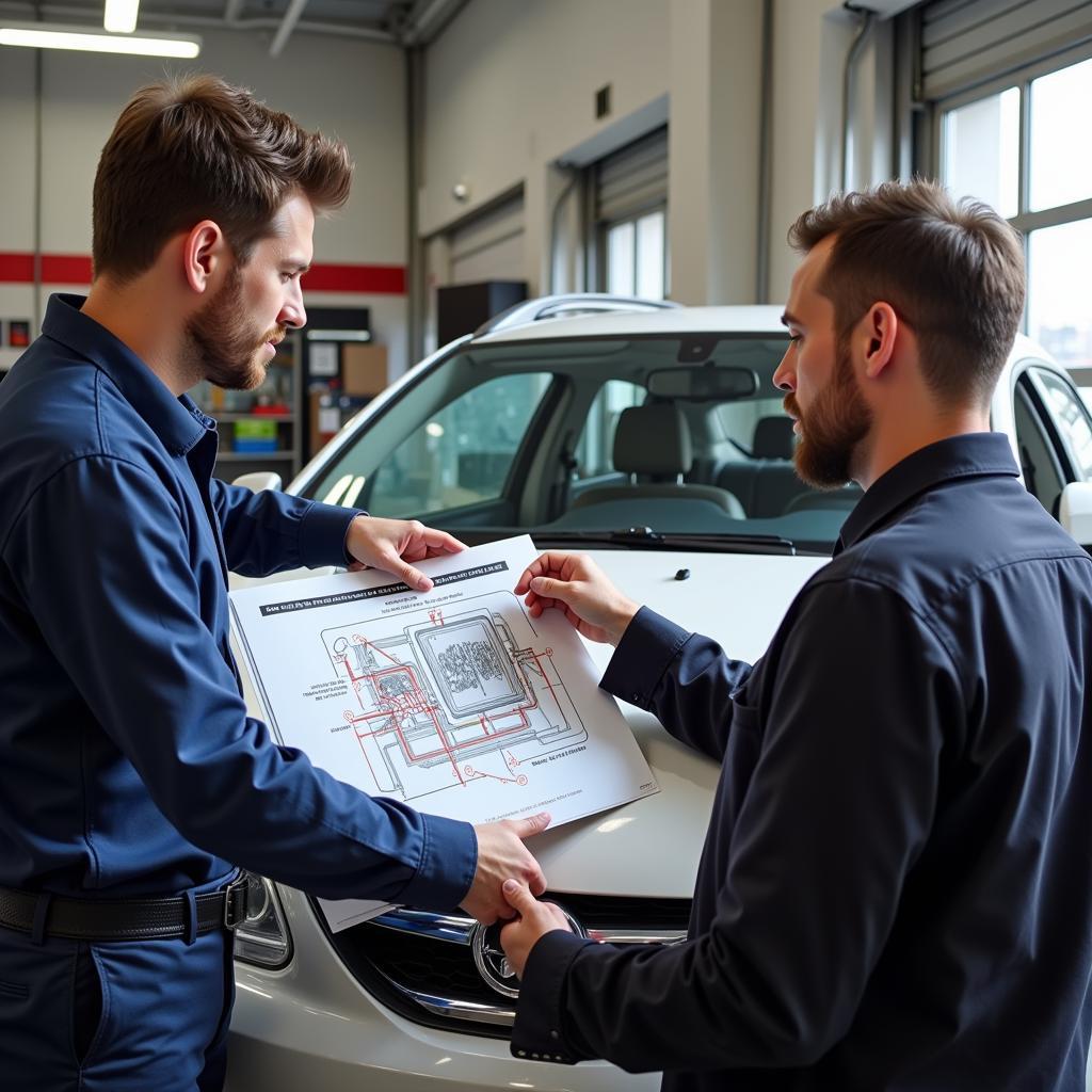 Finding a Reliable Car Aircon Service: Customer talking to a mechanic about car AC issues.