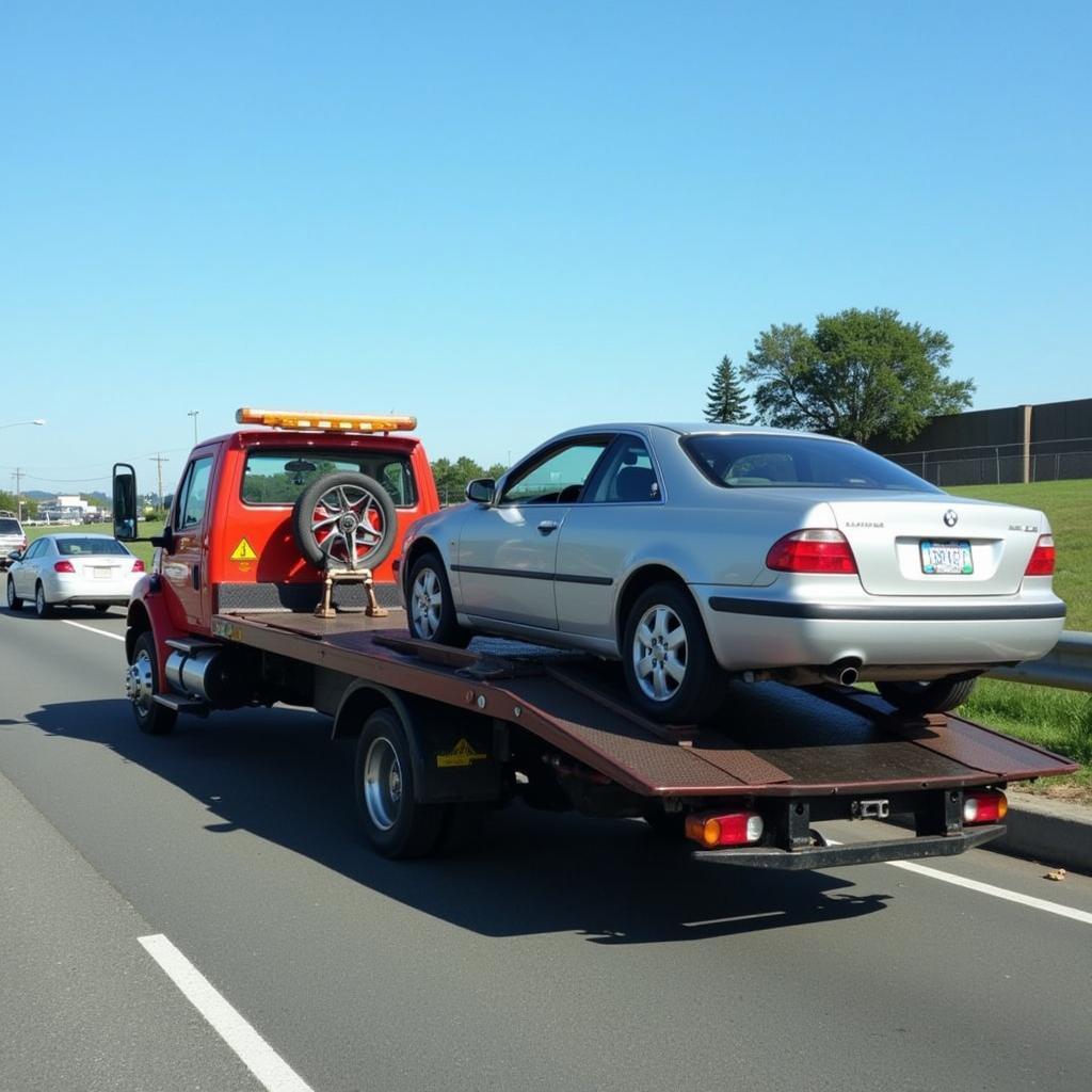 Towing a car with roadside assistance.