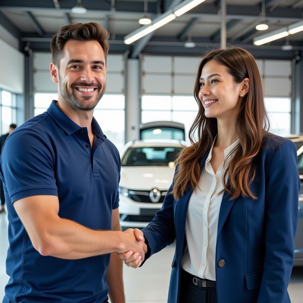 Satisfied Customer Receiving their Car Back at a Service Center in Channasandra