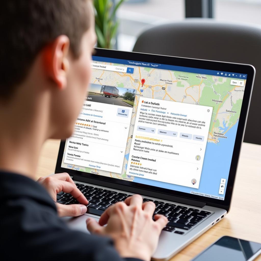 Person using a laptop to search for car services on Canterbury Road