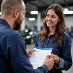 Service Advisor Reviewing Repair Order with Customer