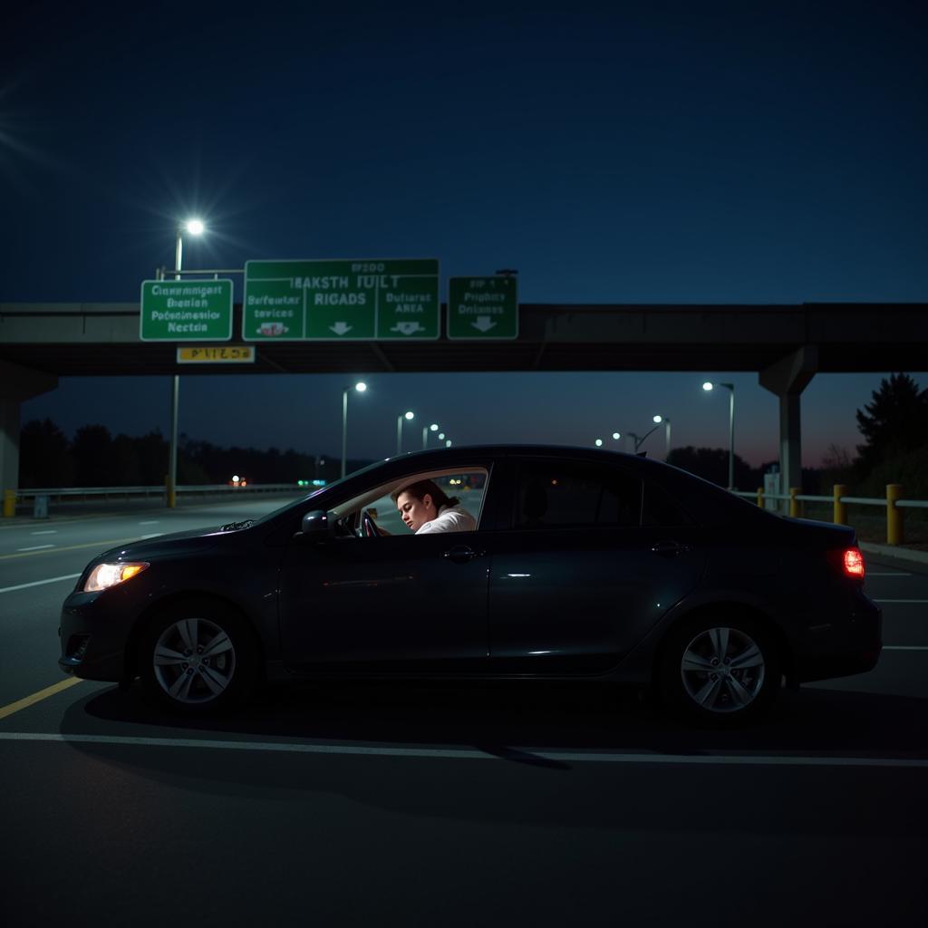 Sleeping in Car at Service Area