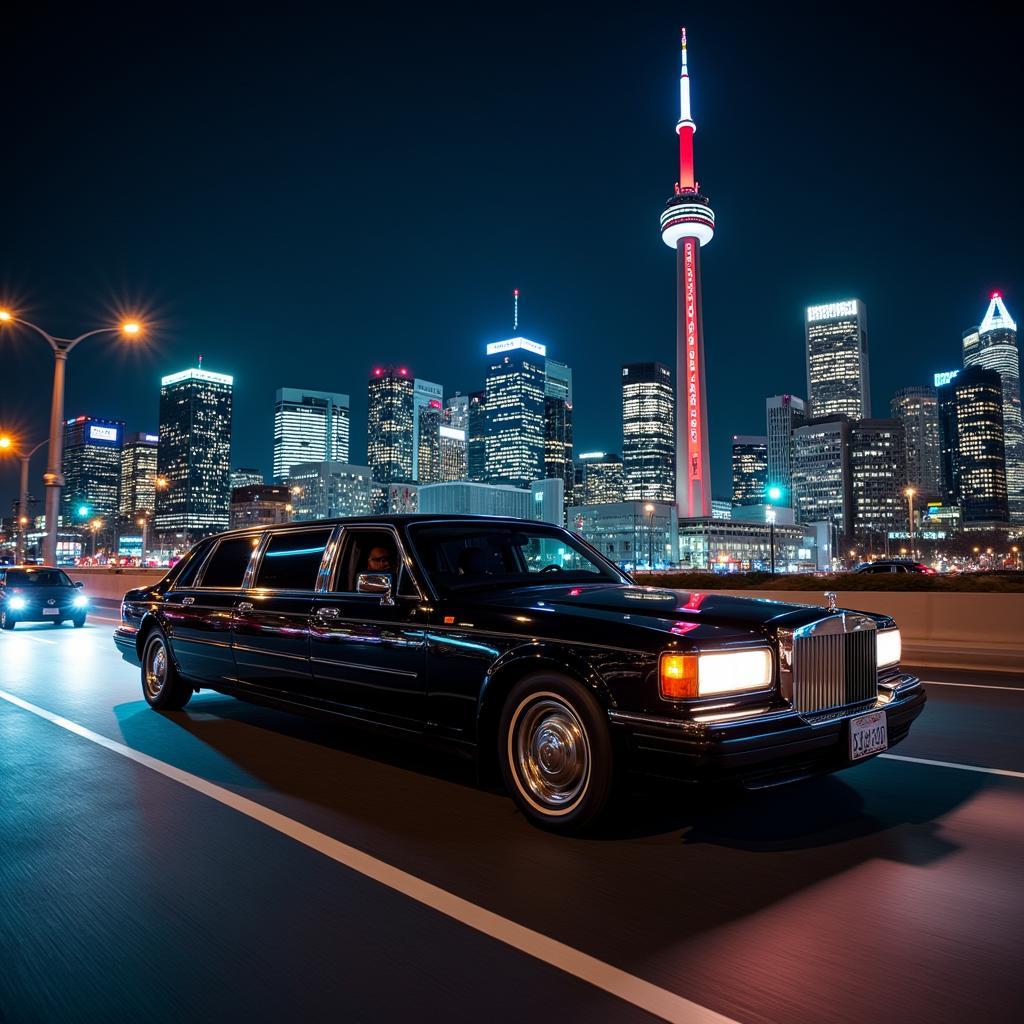 Black Car Limousine in Toronto at Night